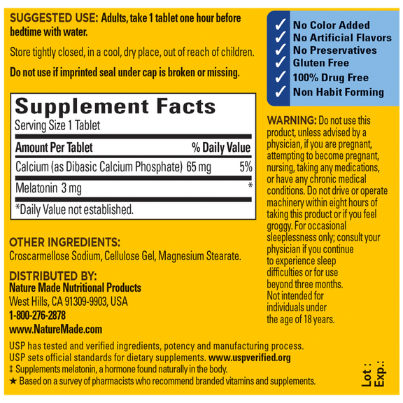 MELATONIN 3MG TABLET 120CT NAT MADE