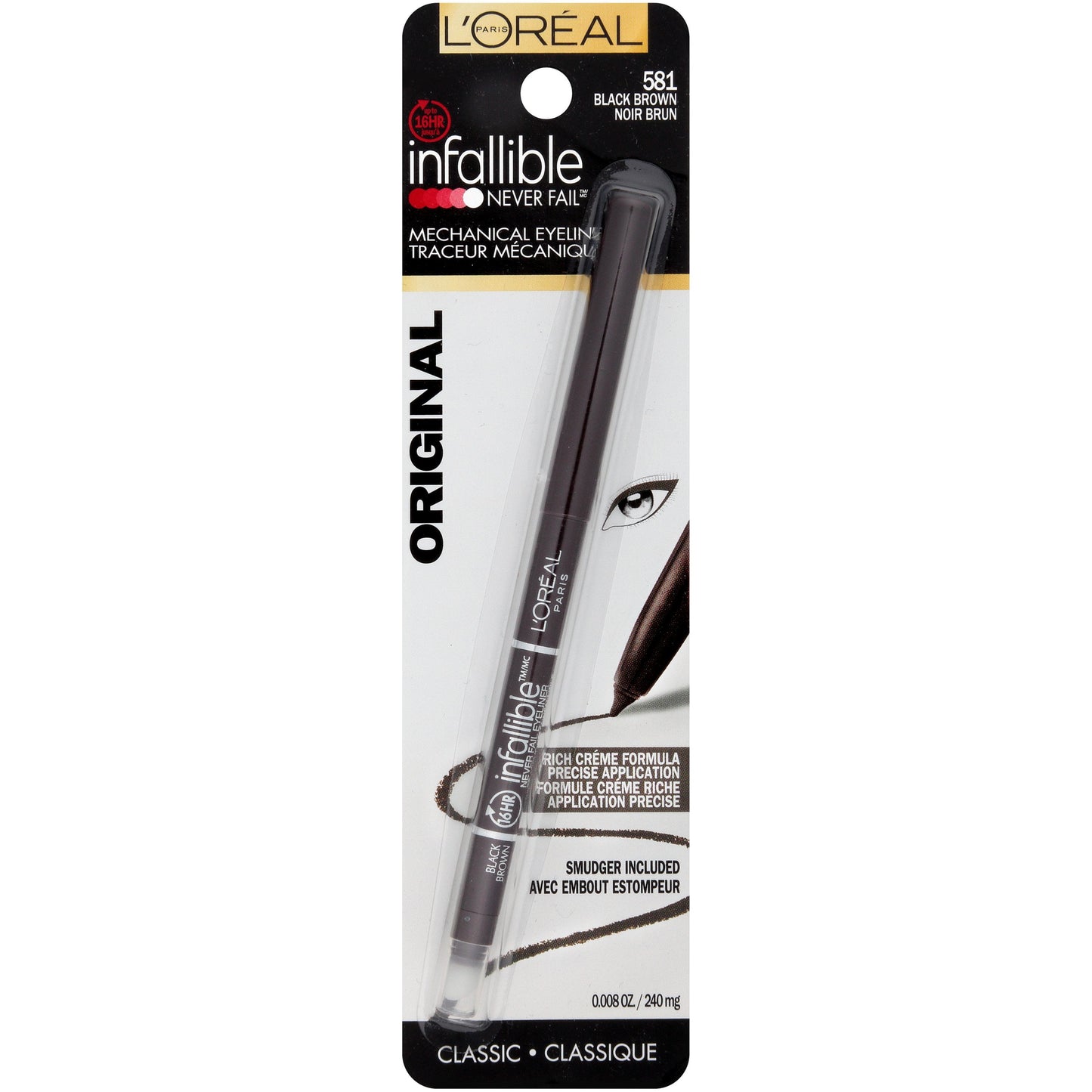 L'ORÉAL PARIS Infallible Never Fail Pencil Eyeliner with Built in Sharpener, 591 Carbon Black, 0.008 oz.