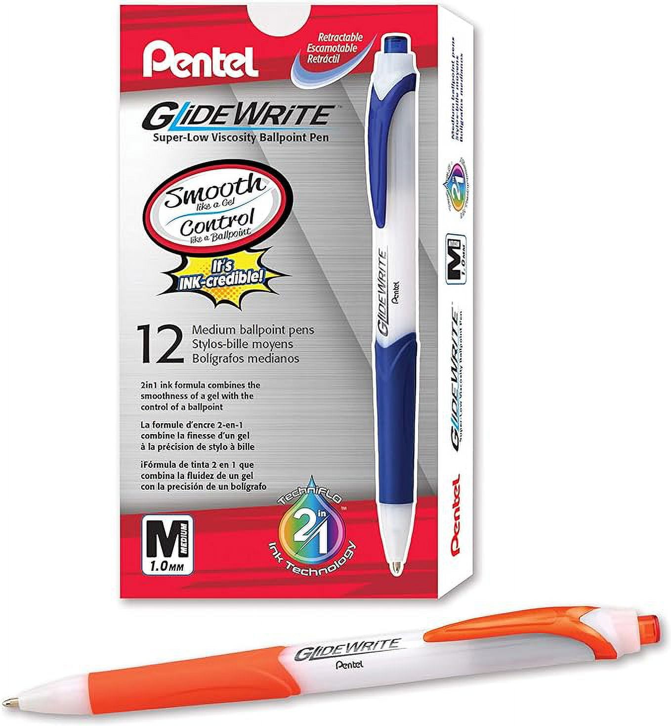 GlideWrite with TechniFlo Ink Ballpoint Pen, (1.0mm) Medium Line, Black/Blue Ink, 48 Pieces