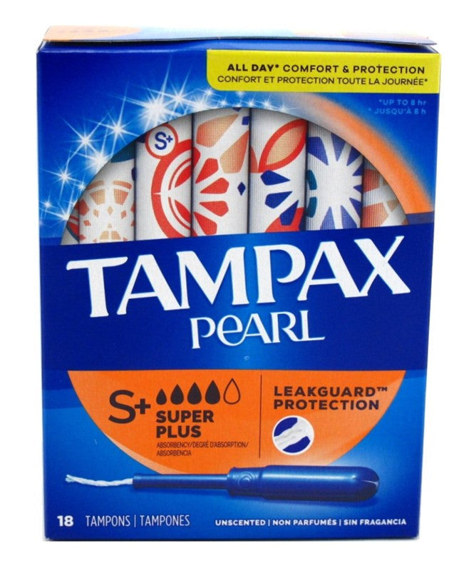 Tampax Tampons Pearl Super 18 Count Leakguard Unscented