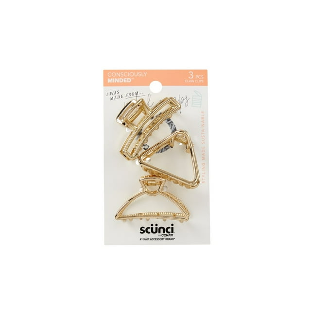 scünci Medium Sized Rectangle Claw Clips, 3 count