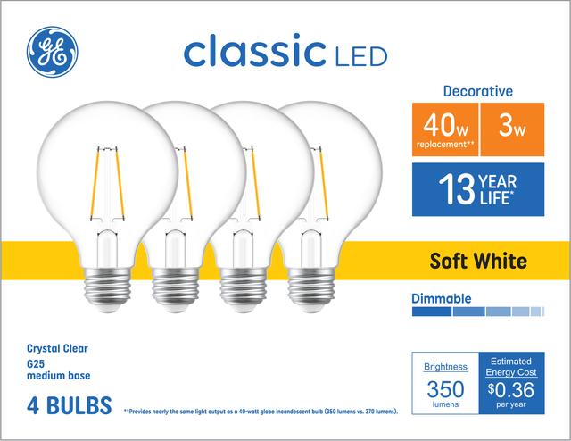 GE Lighting Basic LED 40 Watt Replacement, Soft White, CA11 Deco - Candle Bulbs, 2 Pack
