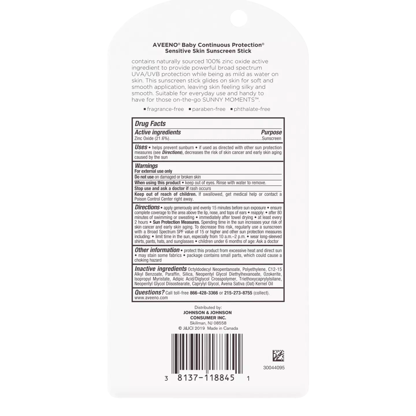 Aveeno Baby Spf#50 Continuous Protect Stick Sensitive 0.47oz
