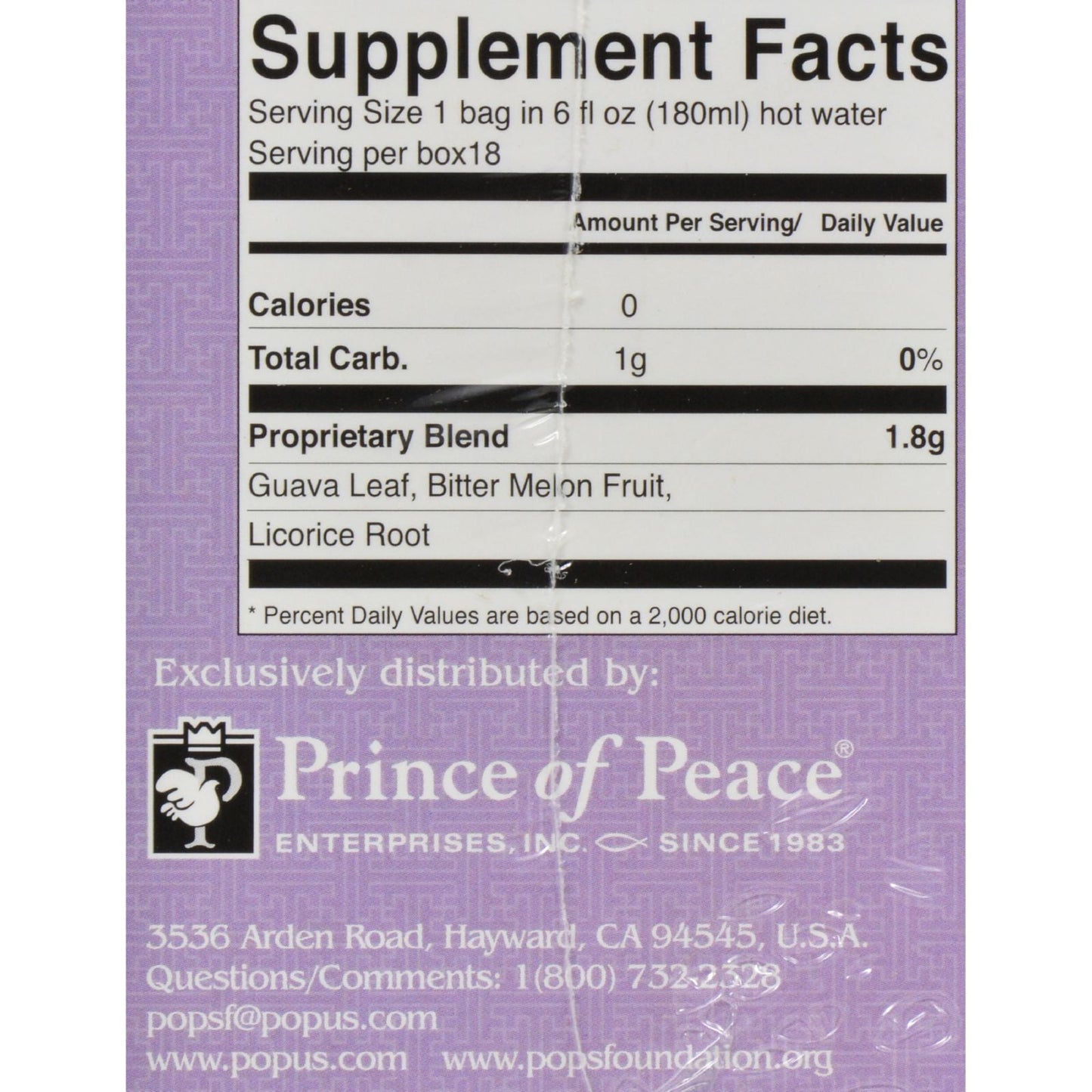 PRINCE OF PEACE TEA,BLOOD SUGAR