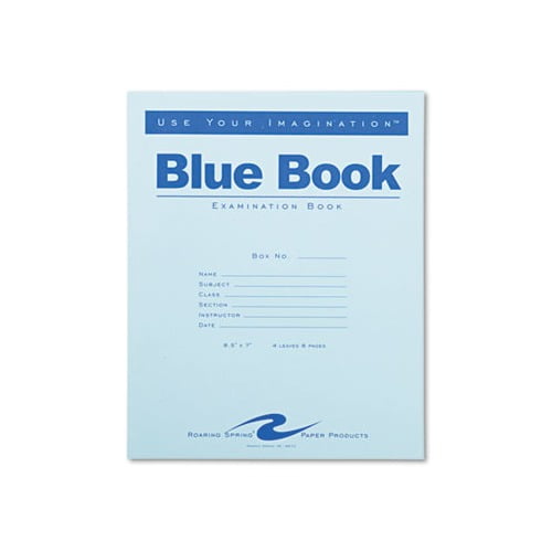 Roaring Spring Blue Exam Book, Legal Rule, 8-1/2" x 7", White, 8 Sheets