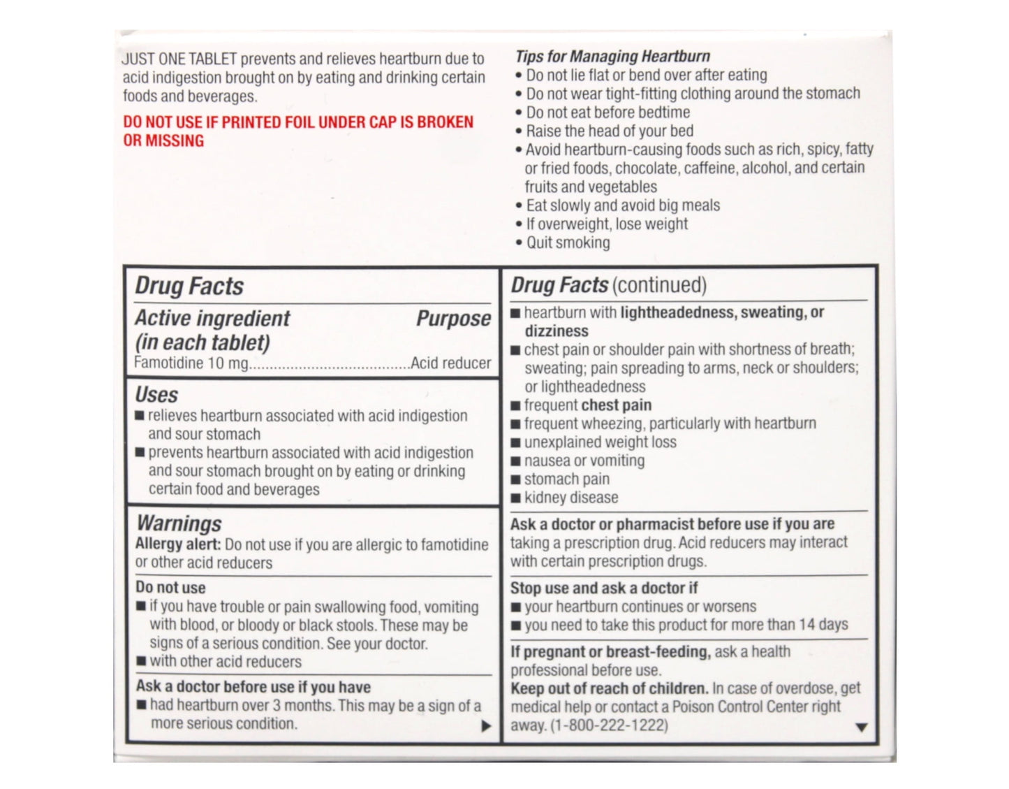 HEARTBURN RELIEF 10MG TABLET 30 MAJOR BP