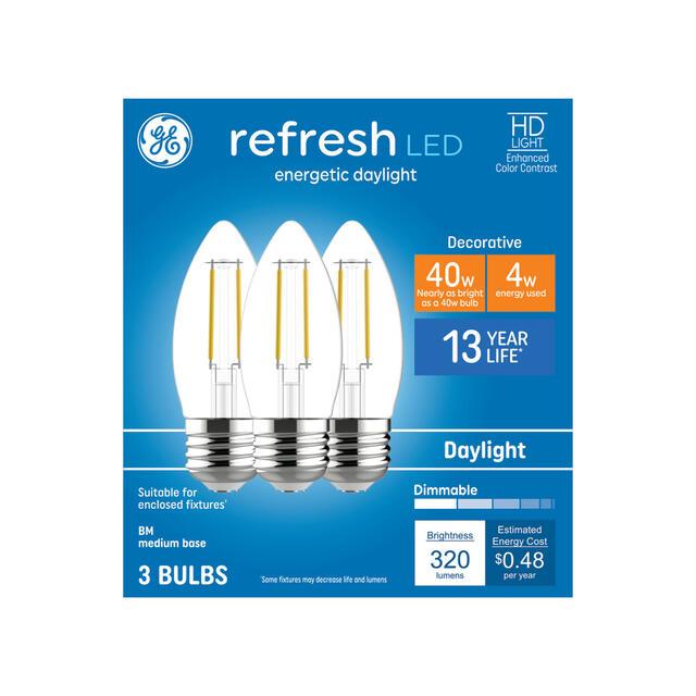 GE Lighting Refresh HD LED 40 Watt Replacement, Daylight, CA11 Deco - Candle Bulbs, 2 Pack