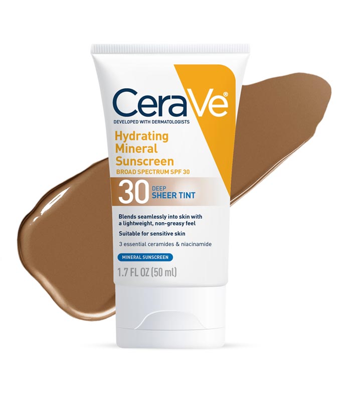 CeraVe Hydrating Mineral Tinted Face Sunscreen Lotion, Light - SPF 30, 1.7 oz