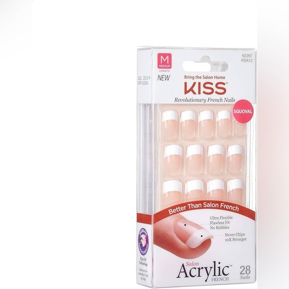 Kiss Salon Acrylic French 28 Count Short Length Nude
