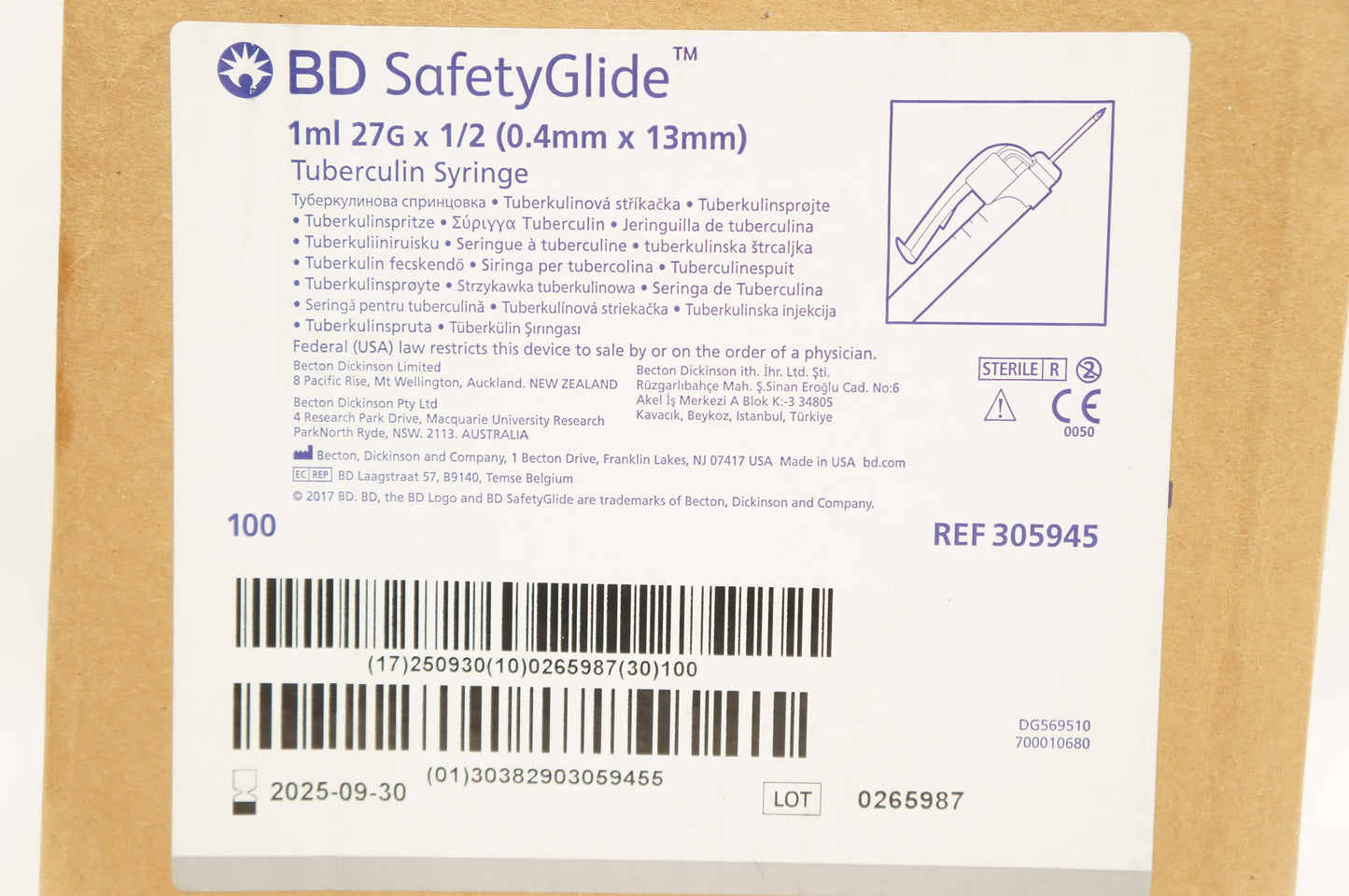 BD SAFTGLD TB SY 27G 1ML 100 305945