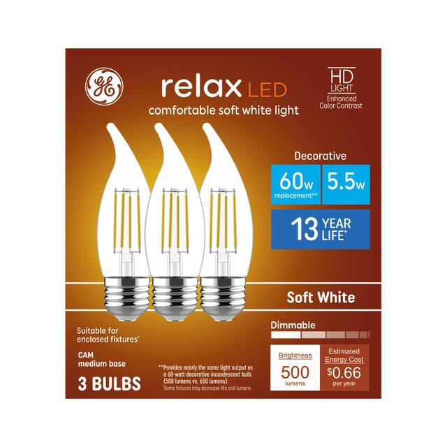 GE Lighting LED Light Bulbs, CA11 Decorative Candle Bulbs, 60 Watt Replacement, Soft White, 2 Pack