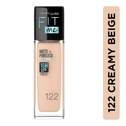 MAYBELLINE New York Fit Me Matte + Poreless Foundation Makeup, 122 Creamy Beige, 1 oz