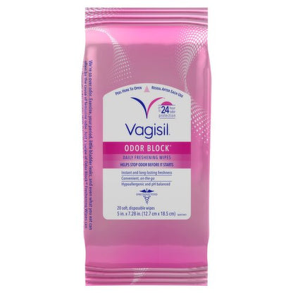 Vagisil Daily Freshening Wipes Odor Block 20 Count (3in)
