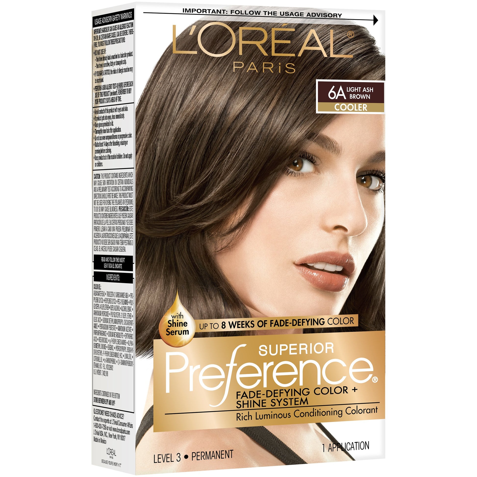 L'ORÉAL PARIS Superior Preference Permanent Hair Color, 6A Light Ash Brown, 6.5 fl. oz.