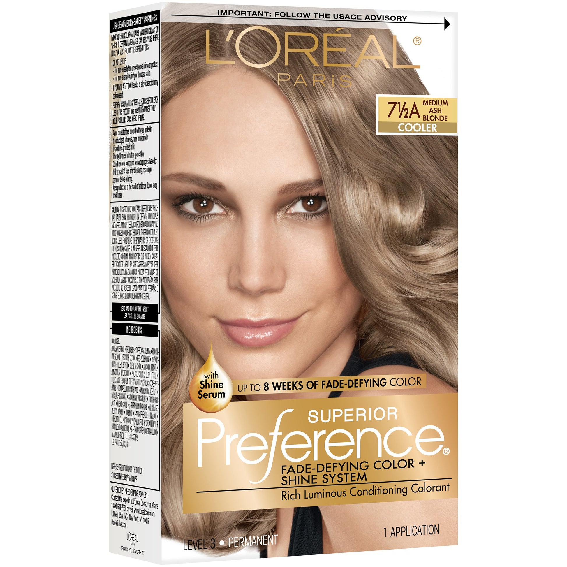 L'ORÉAL PARIS Superior Preference Permanent Hair Color, 7.5A Medium Ash Blonde, 6.5 fl. oz.