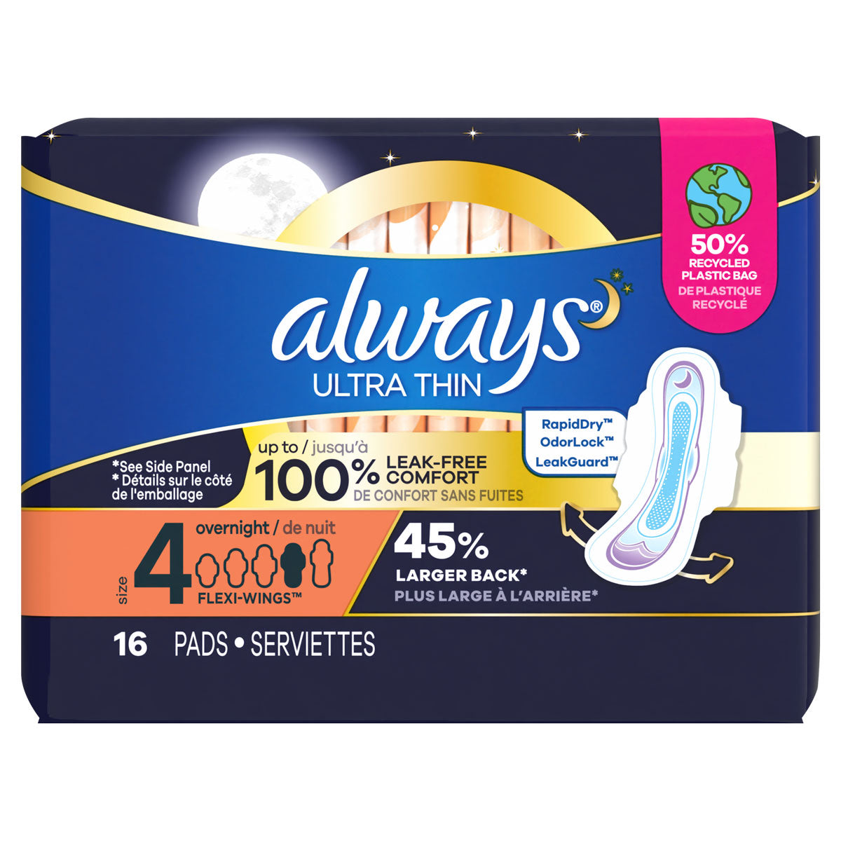 Always Pads Size 4 Ultra Thin 26 Count Overnight