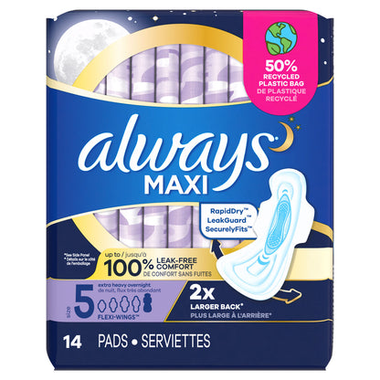 Always Pads Size 5 Maxi 14 Count Extra Heavy Overnight