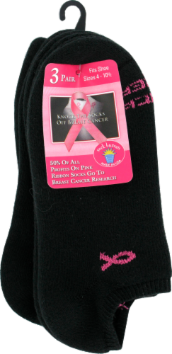 Russell Fashion Foot Women's White and Pink Ribbon Low Cut Socks - 3 pack