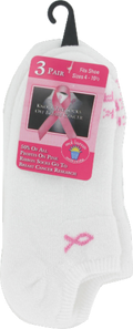 Russell Fashion Foot Women's White and Pink Ribbon Low Cut Socks - 3 pack