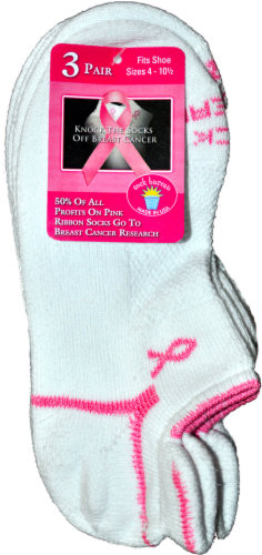 Russell Fashion Foot Women's White and Pink Ribbon Low Cut Socks - 3 pack