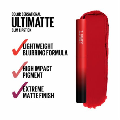 MAYBELLINE New York Color Sensational Ultimatte Slim Lipstick Makeup, 199 More Ruby