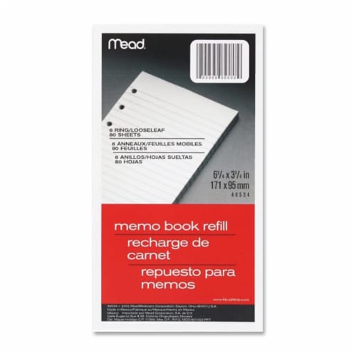Mead Memo Book Refill for 6 Ring Book -  3.75" X 6.75", 80 sheets