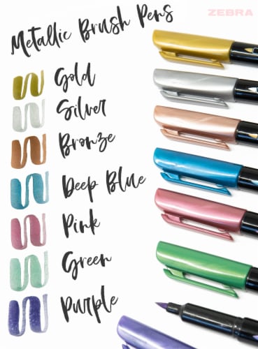 Zebra Medium Point Metallic Brush Pen - Assorted Metallics, 3 count