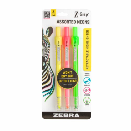 Zebra Z-Grip Retractable Highlighter Marker Set - Assorted Neons, 5 pack