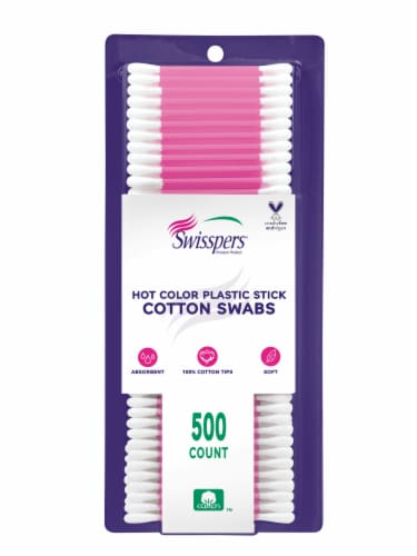 Swisspers Cotton Swabs 500 Count Hot Color Plastic Stick
