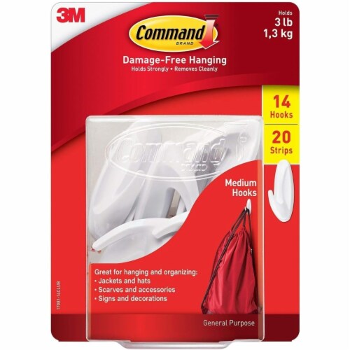 Command Medium Designer Wall Hooks - White, 6 Hooks + 12 Strips