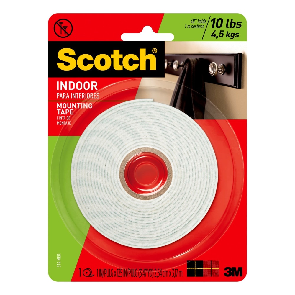 Scotch Indoor Mounting Tape, 1/2"x75", White