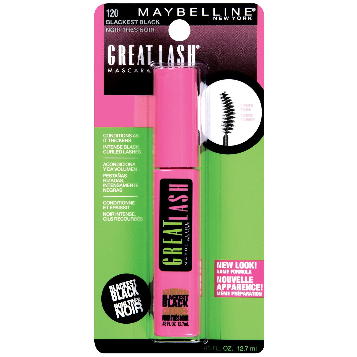 MAYBELLINE New York Great Lash Curved Washable Mascara, 120 Blackest Black, 0.43 oz