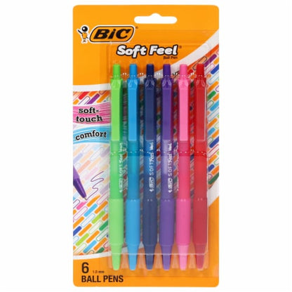 BiC Soft Feel Retractable Ballpoint Pens - Assorted Colors, 6 count