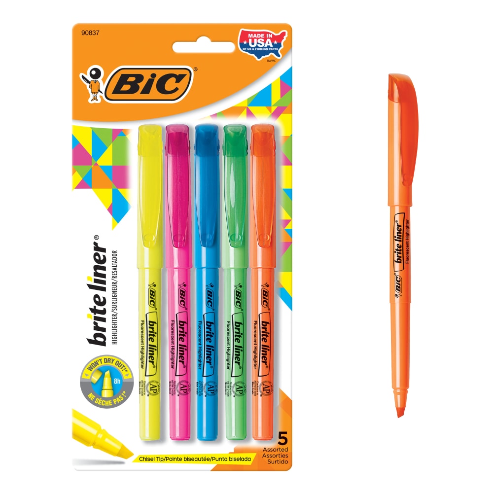 BiC Brite Liner Highlighters - Assorted Brights, 5 count