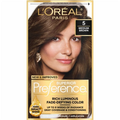 L'ORÉAL PARIS Superior Preference Permanent Hair Color, 5 Medium Brown, 6.5 fl. oz.