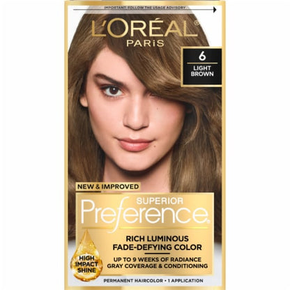 L'ORÉAL PARIS Superior Preference Permanent Hair Color, 6 Light Brown, 6.5 fl. oz.