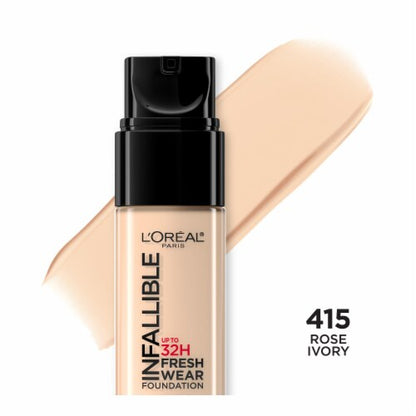 L'ORÉAL PARIS Infallible 32 Hour Fresh Wear Lightweight Foundation, 415 Rose Ivory, 1 oz.