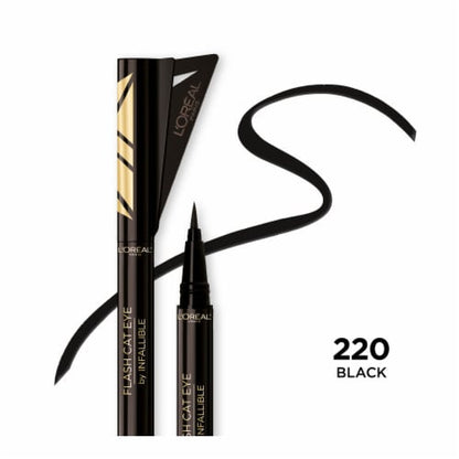 L'ORÉAL PARIS Infallible Flash Cat Eye Waterproof Brush Tip Liquid Eyeliner, 220 Black, 0.018 oz.