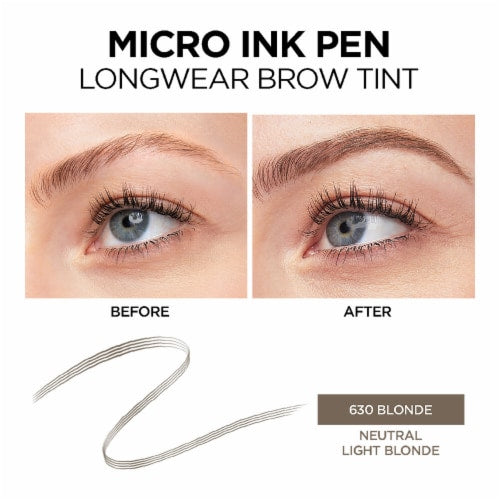 L'ORÉAL PARIS Brow Stylist Micro Ink Pen by Brow Stylist, Up to 48HR Wear, 630 Blonde, 0.03 fl oz