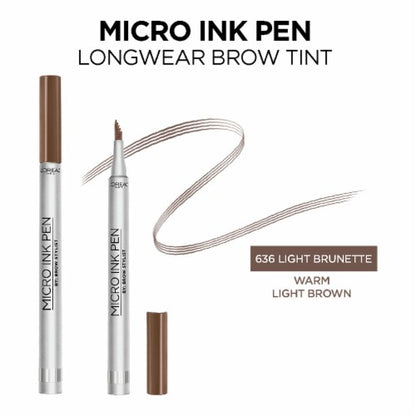 L'ORÉAL PARIS Brow Stylist Micro Ink Pen by Brow Stylist, Up to 48HR Wear, 636 Light Brunette, 0.03 fl oz