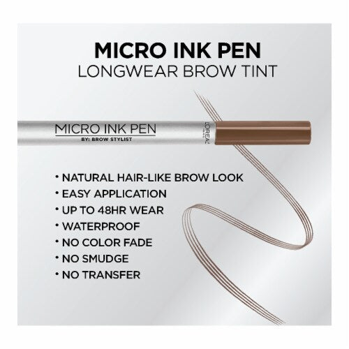 L'ORÉAL PARIS Brow Stylist Micro Ink Pen by Brow Stylist, Up to 48HR Wear, 636 Light Brunette, 0.03 fl oz