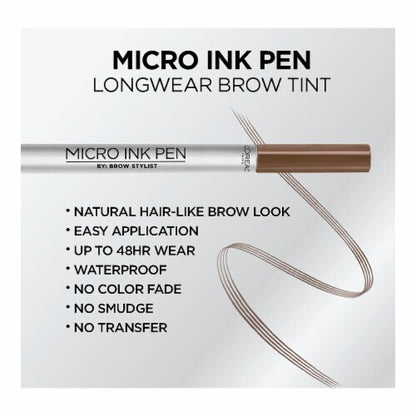 L'ORÉAL PARIS Brow Stylist Micro Ink Pen by Brow Stylist, Up to 48HR Wear, 636 Light Brunette, 0.03 fl oz
