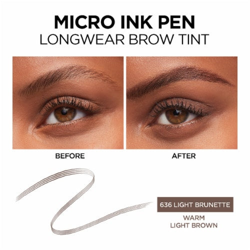 L'ORÉAL PARIS Brow Stylist Micro Ink Pen by Brow Stylist, Up to 48HR Wear, 636 Light Brunette, 0.03 fl oz