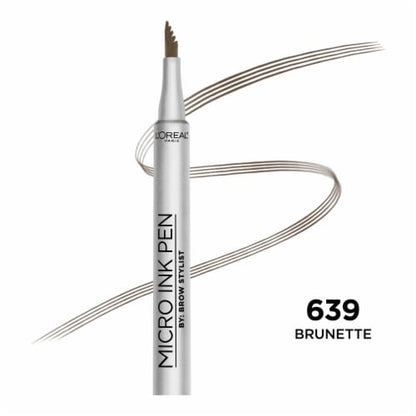 L'ORÉAL PARIS Brow Stylist Micro Ink Pen by Brow Stylist, Up to 48HR Wear, 639 Brunette, 0.033 fl. oz.