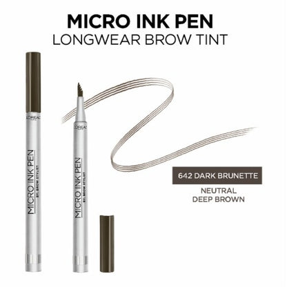 L'ORÉAL PARIS Brow Stylist Micro Ink Pen by Brow Stylist, Up to 48HR Wear, 642 Dark Brunette, 0.03 fl oz