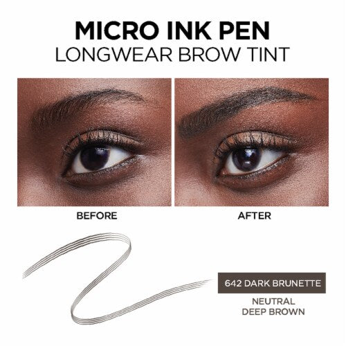 L'ORÉAL PARIS Brow Stylist Micro Ink Pen by Brow Stylist, Up to 48HR Wear, 642 Dark Brunette, 0.03 fl oz