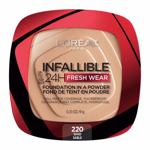 L'ORÉAL PARIS Infallible Up to 24H Fresh Wear Foundation in a Powder, matte finish, 220 Sand, 0.31 oz.