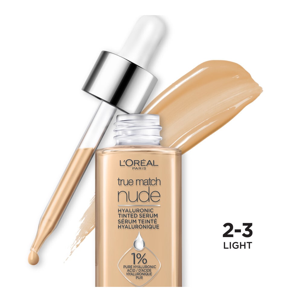 L'ORÉAL PARIS True Match Hyaluronic Tinted Serum Foundation Skincare Hybrid, 2-3 Light, 1 fl oz