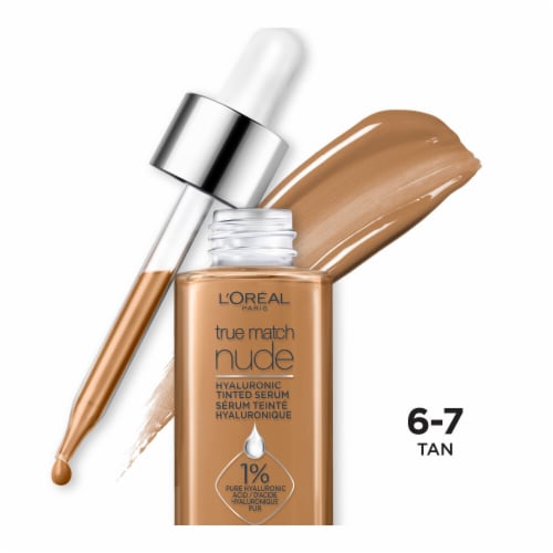 L'ORÉAL PARIS True Match Hyaluronic Tinted Serum Foundation Skincare Hybrid, 6-7 Tan, 1 fl oz
