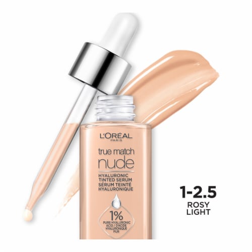 L'ORÉAL PARIS True Match Hyaluronic Tinted Serum Foundation Skincare Hybrid, 1-2.5 Rosy Light, 1 fl oz